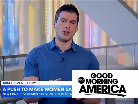 Good Morning America Reporter discussing the need for regulations to use female crash test dummies